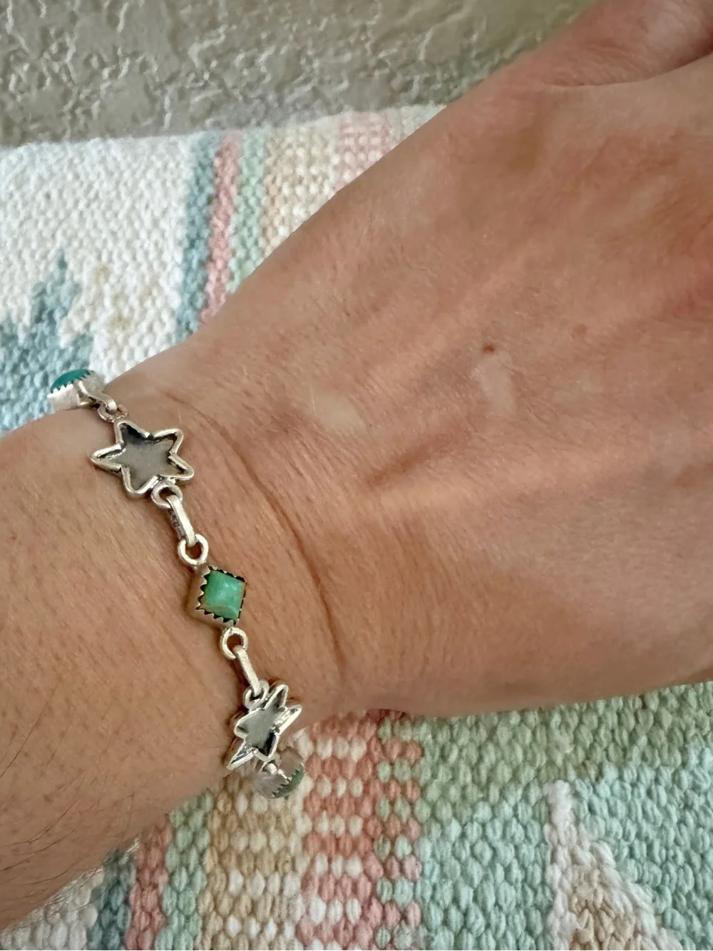 Sterling Silver Turquoise and Star Link Bracelet